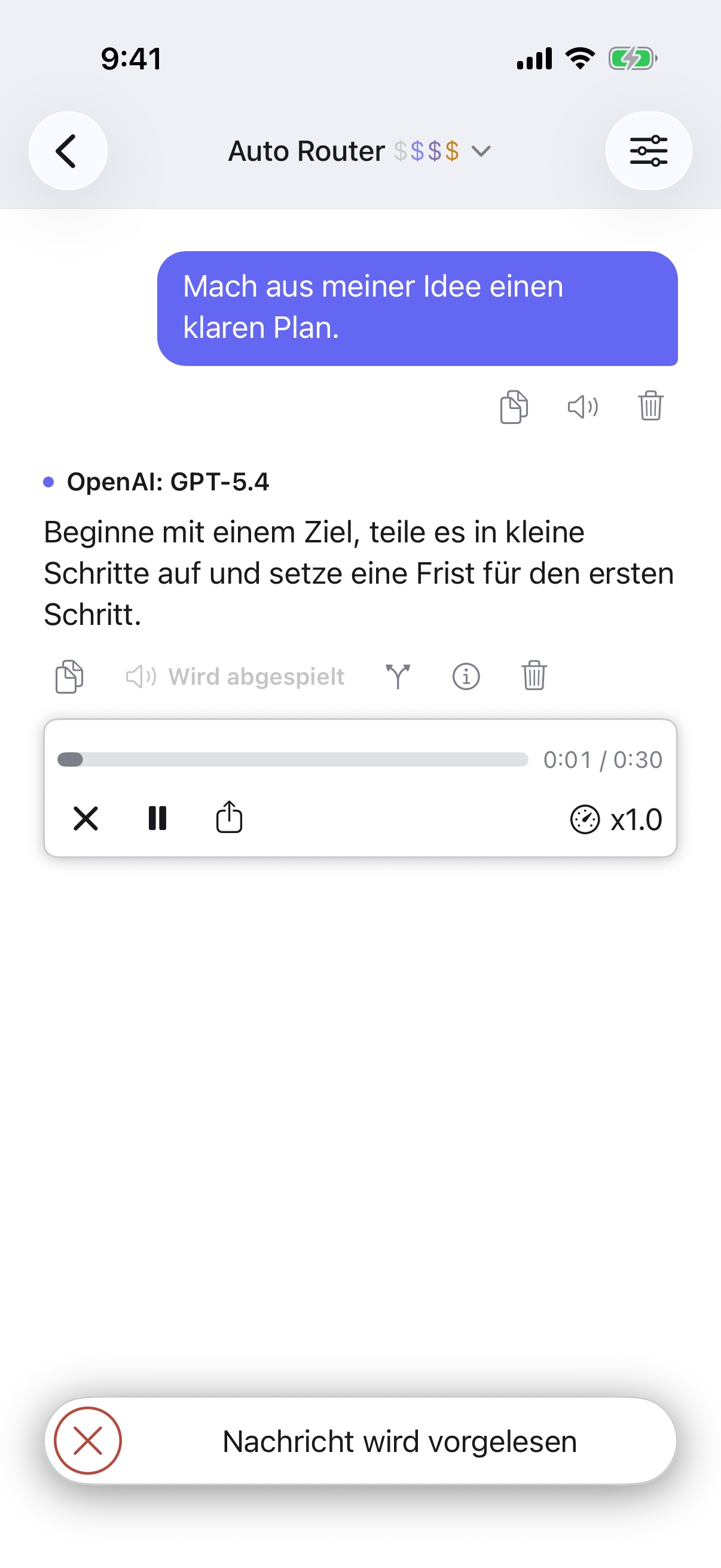 RouterChat liest eine Antwort auf dem iPhone vor