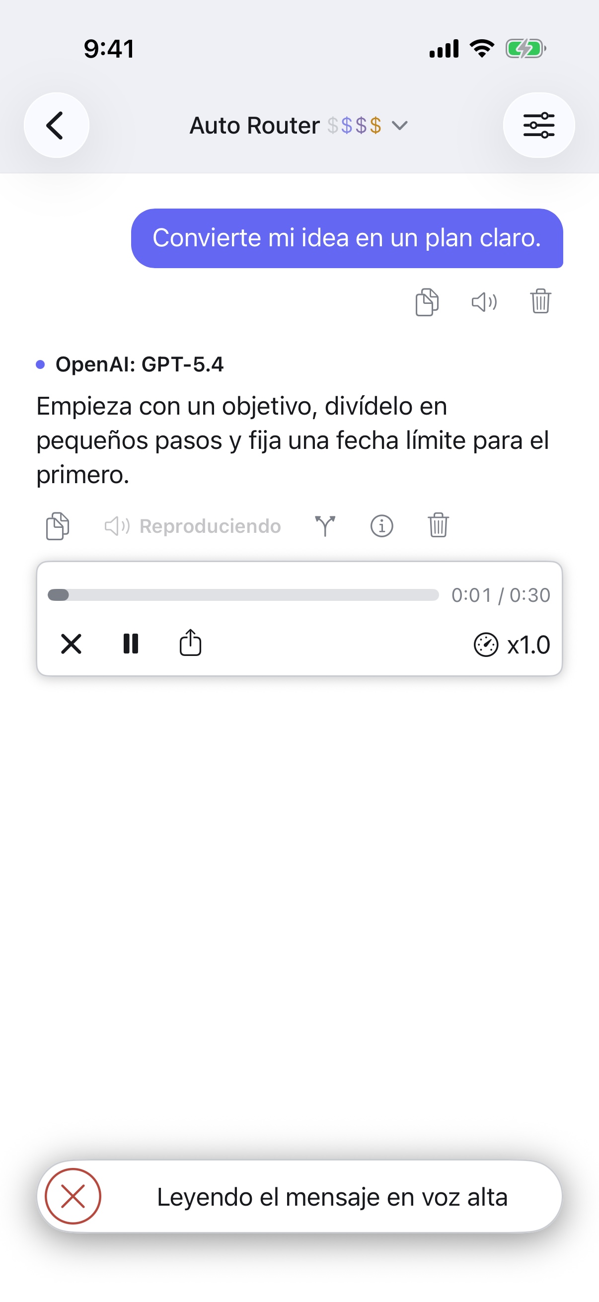 RouterChat lee una respuesta en voz alta en el iPhone