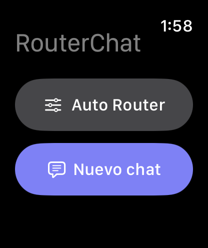 Pantalla principal de RouterChat en Apple Watch