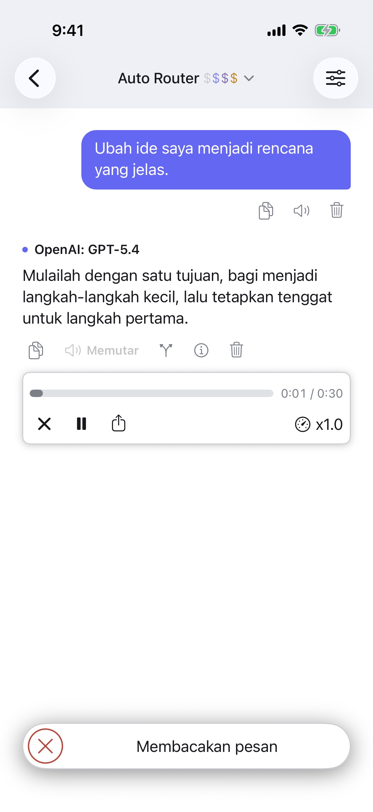 RouterChat membacakan respons di iPhone