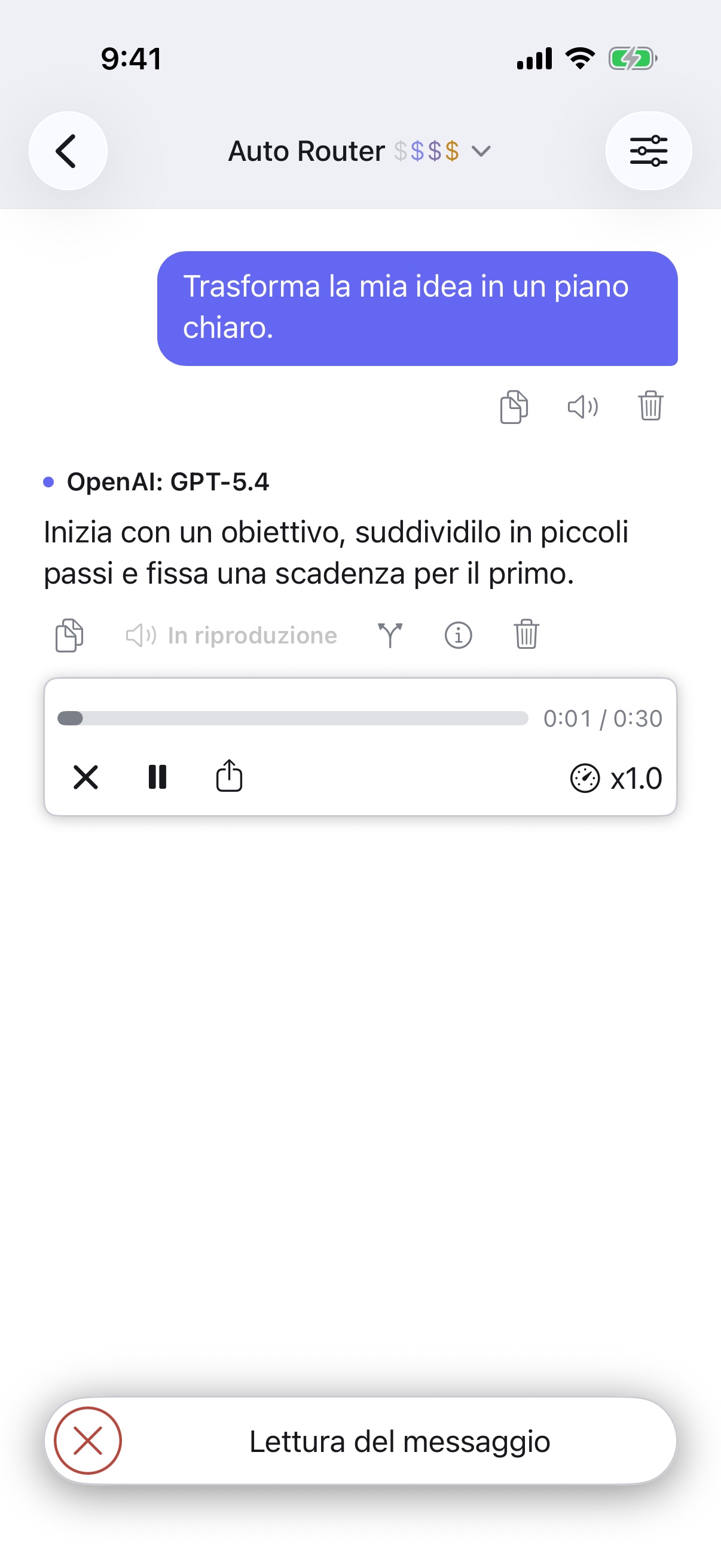 RouterChat legge una risposta ad alta voce su iPhone