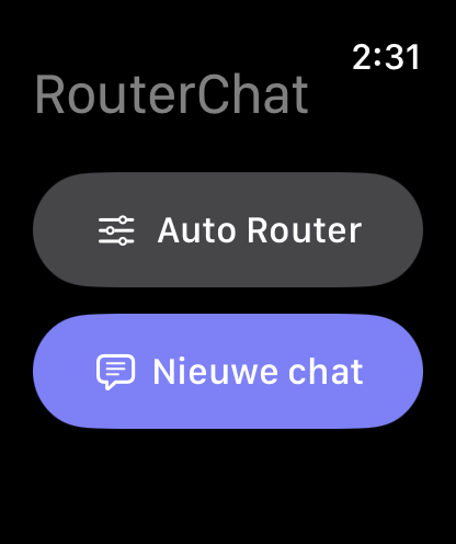 Hoofdscherm van RouterChat op Apple Watch