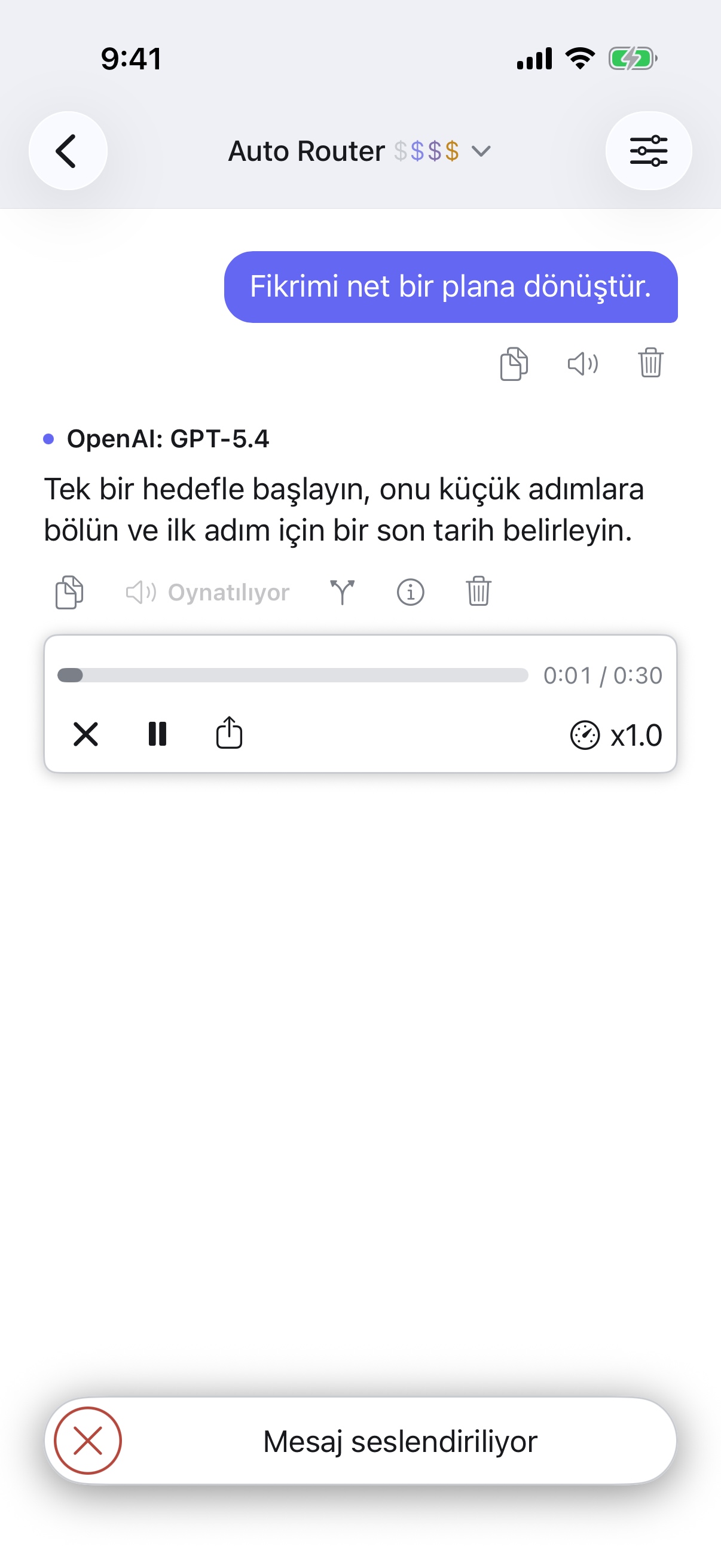 iPhone’da bir yanıtı seslendiren RouterChat